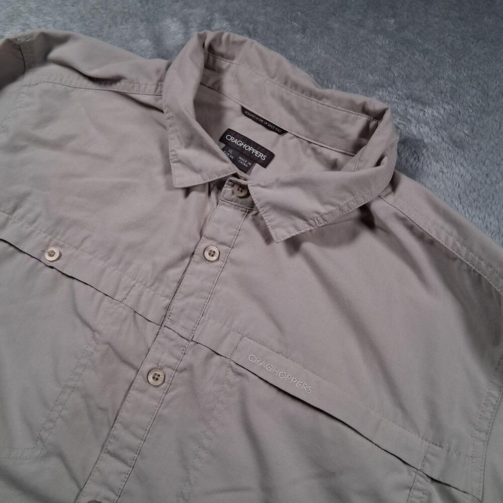 Craghoppers Shirt Mens XL Beige Solid Long Sleeve Hiking Outdoor Travel Fishing